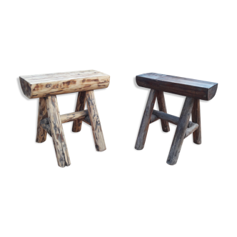 Lot de 2 tabourets de ferme style brutaliste