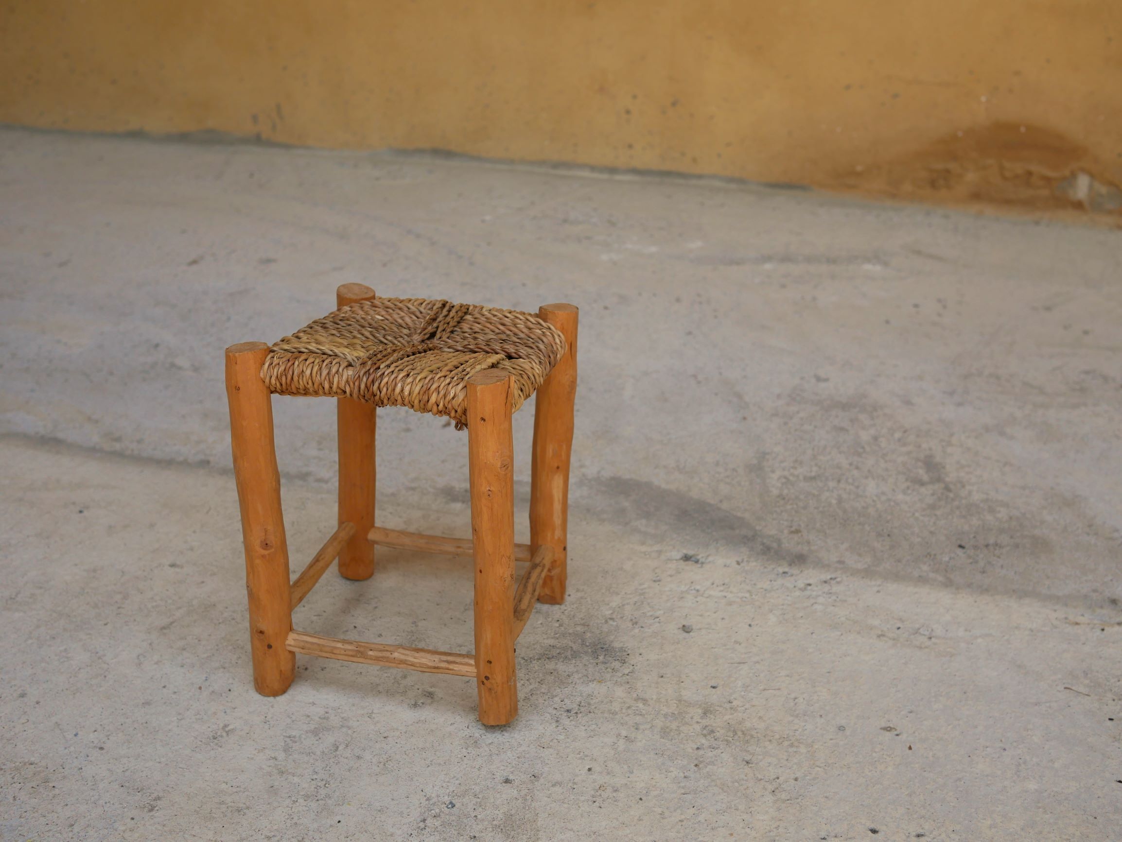 Vintage Berber wooden and straw set
