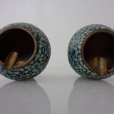 Vintage Indian Copper & Turquoise Stone Ashtrays, 1960s, Set of 2