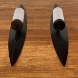 Pair of Scandinavian design candle holders in glass and metal.