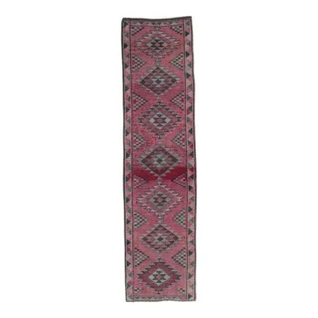 Vintage neutral pink Turkish hand-knotted runner 83x332