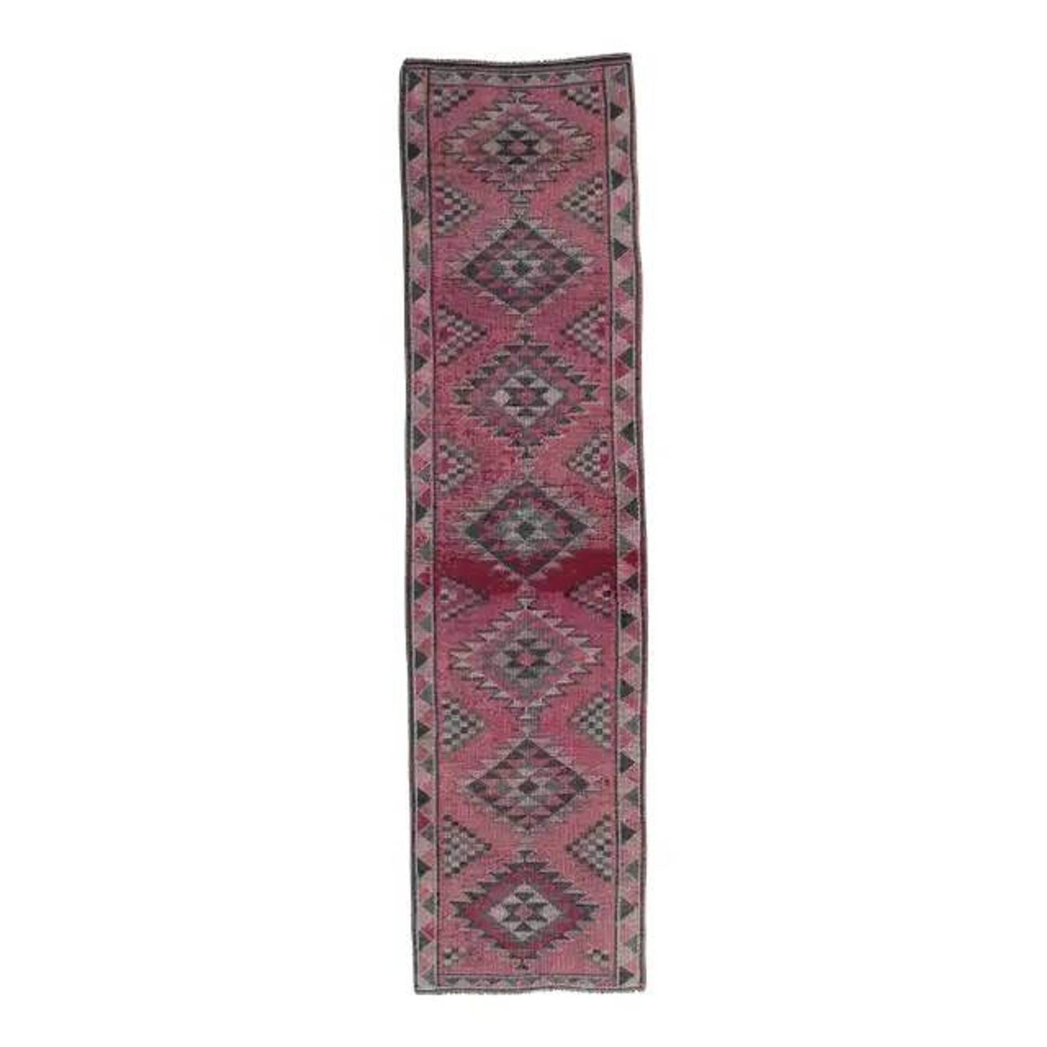 Vintage neutral pink Turkish hand-knotted runner 83x332
