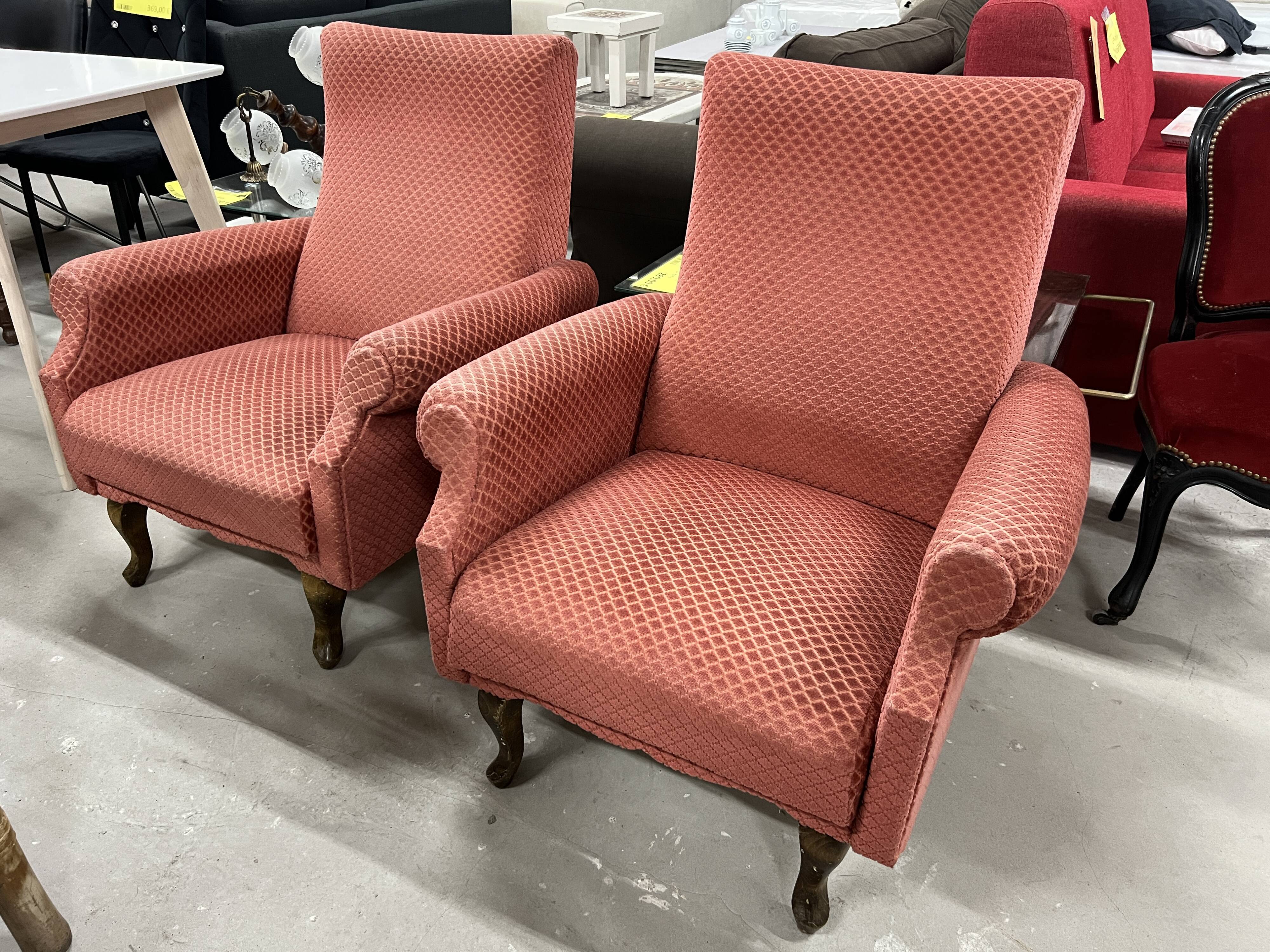 Vintage old pink velvet armchair