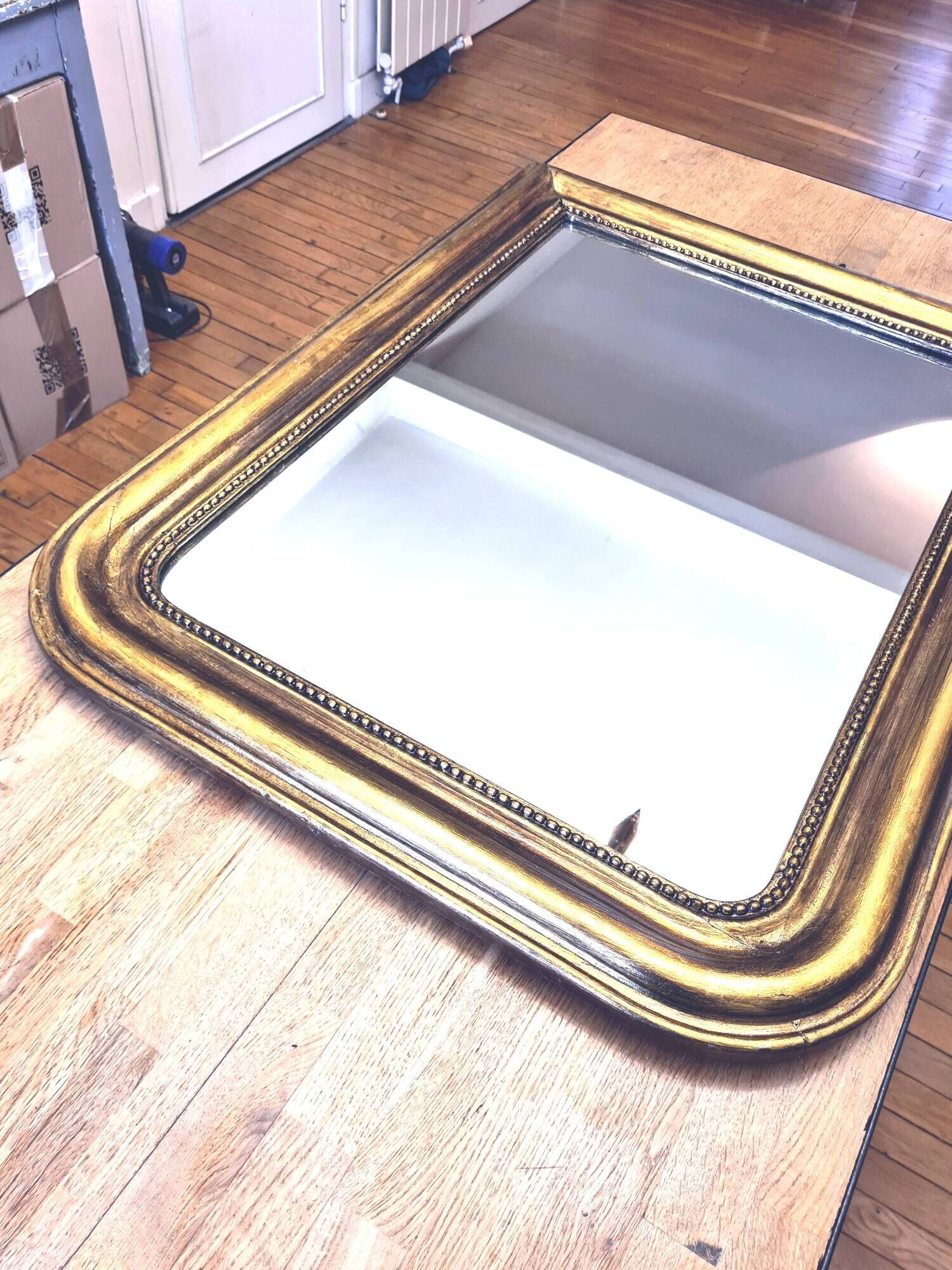 Old large Louis Phillipe mirror, gilded with gold leaf - Emilien"