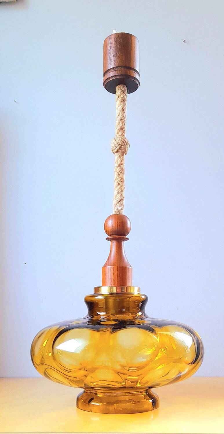 Veb narva suspension in amber glass 70s