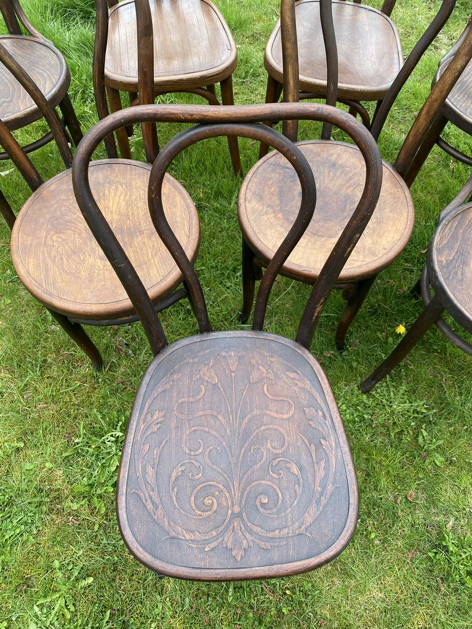 Set of 8 mismatched bistro chairs