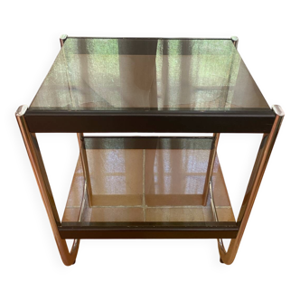 Serving trolley, side table, chrome metal and smoked glass, 1970s