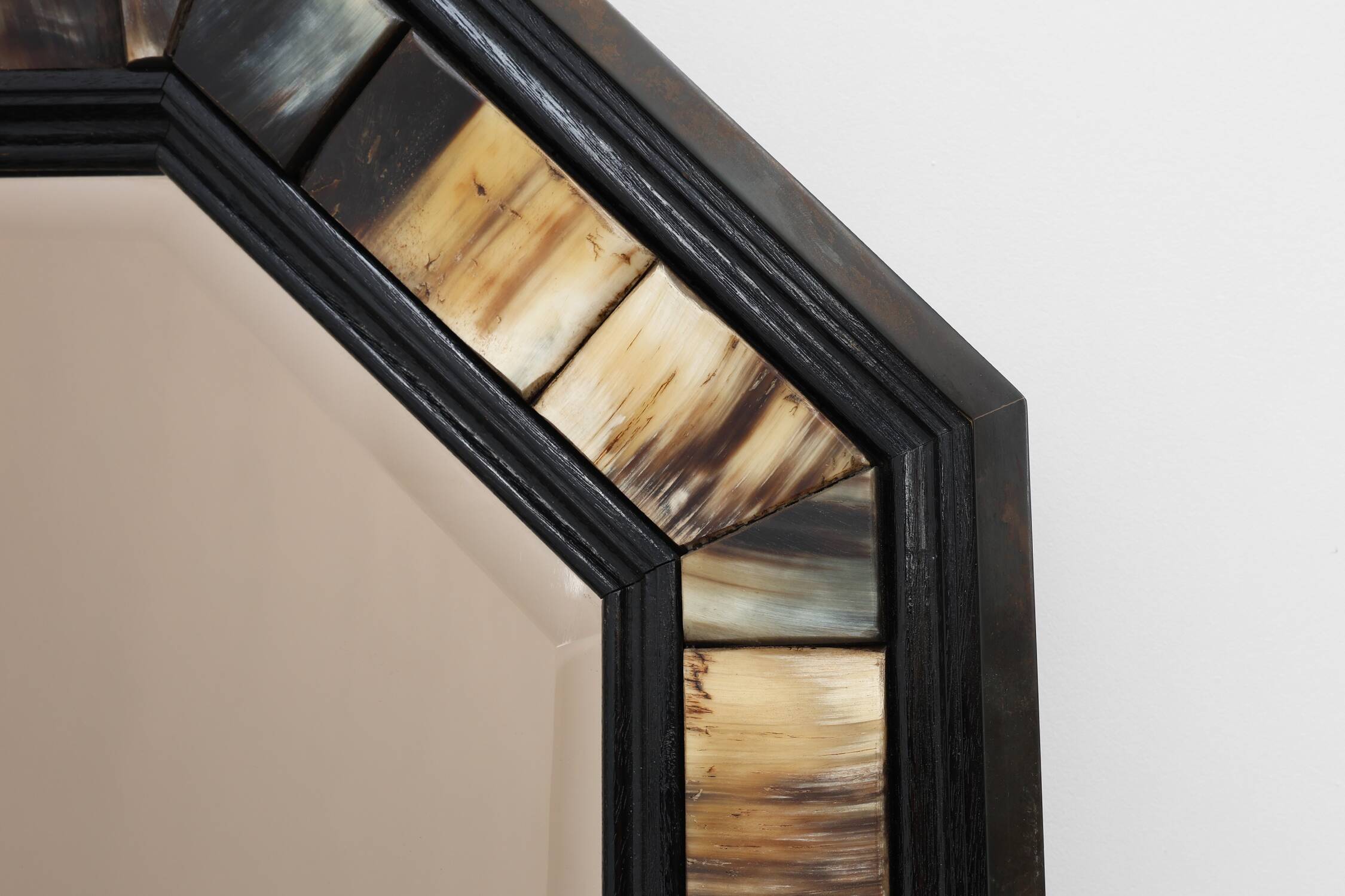 Brass and horn octagonal mirror with horn by Anthony Redmile, UK ca. 1980