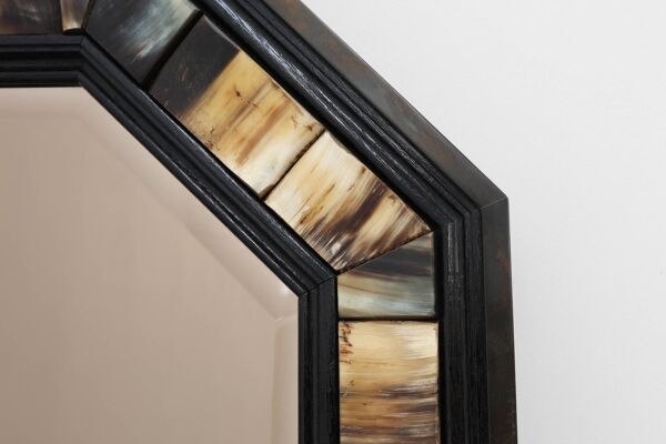 Miroir octogonal en laiton et corne avec corne par Anthony Redmile, Royaume-Uni vers 1980