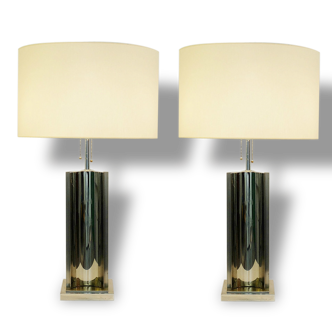 Pair Of Chrome And Brass Lamps