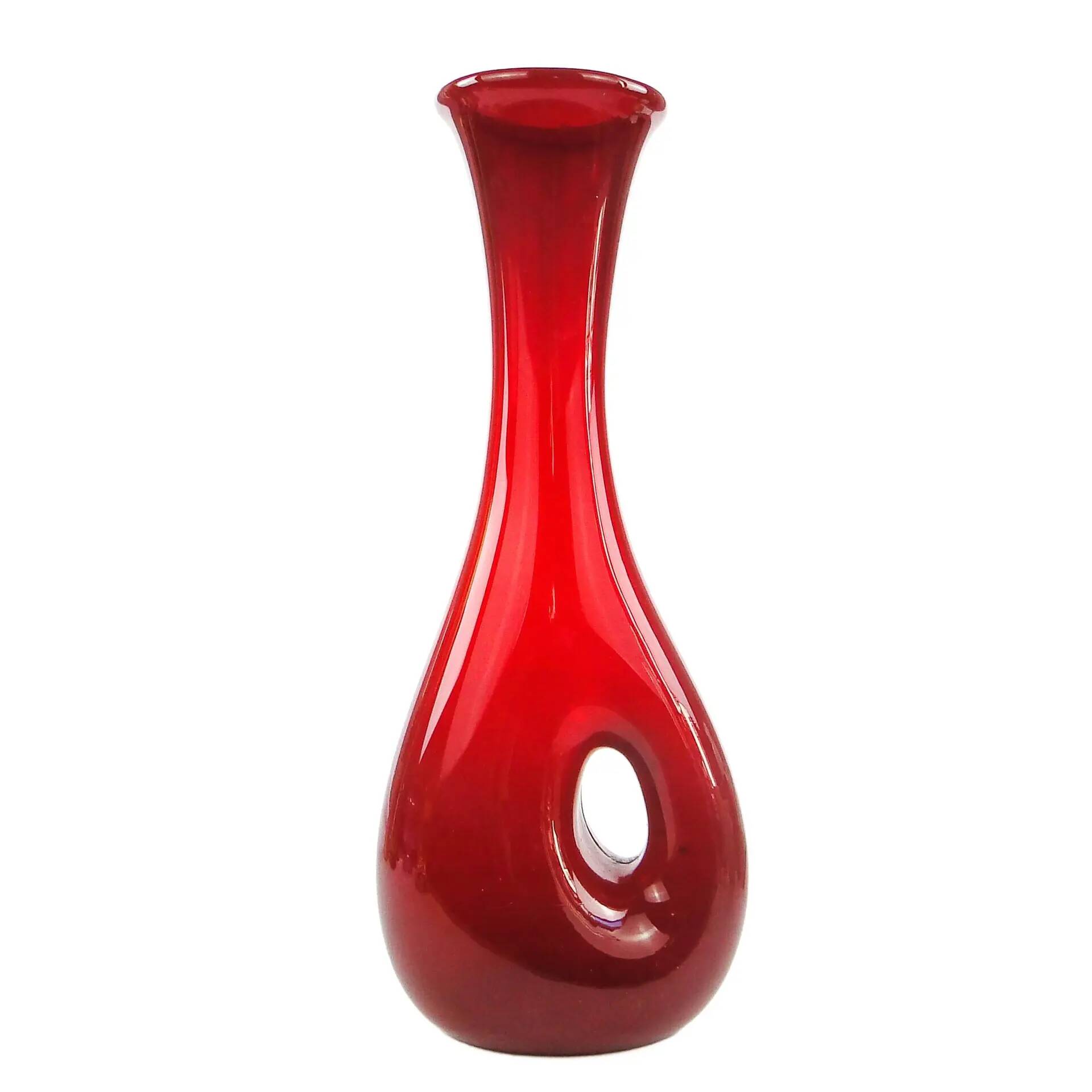 Mid-century modern vase, red glass, Poland, 1970s