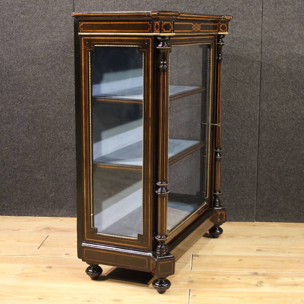 19th century English inlaid display cabinet