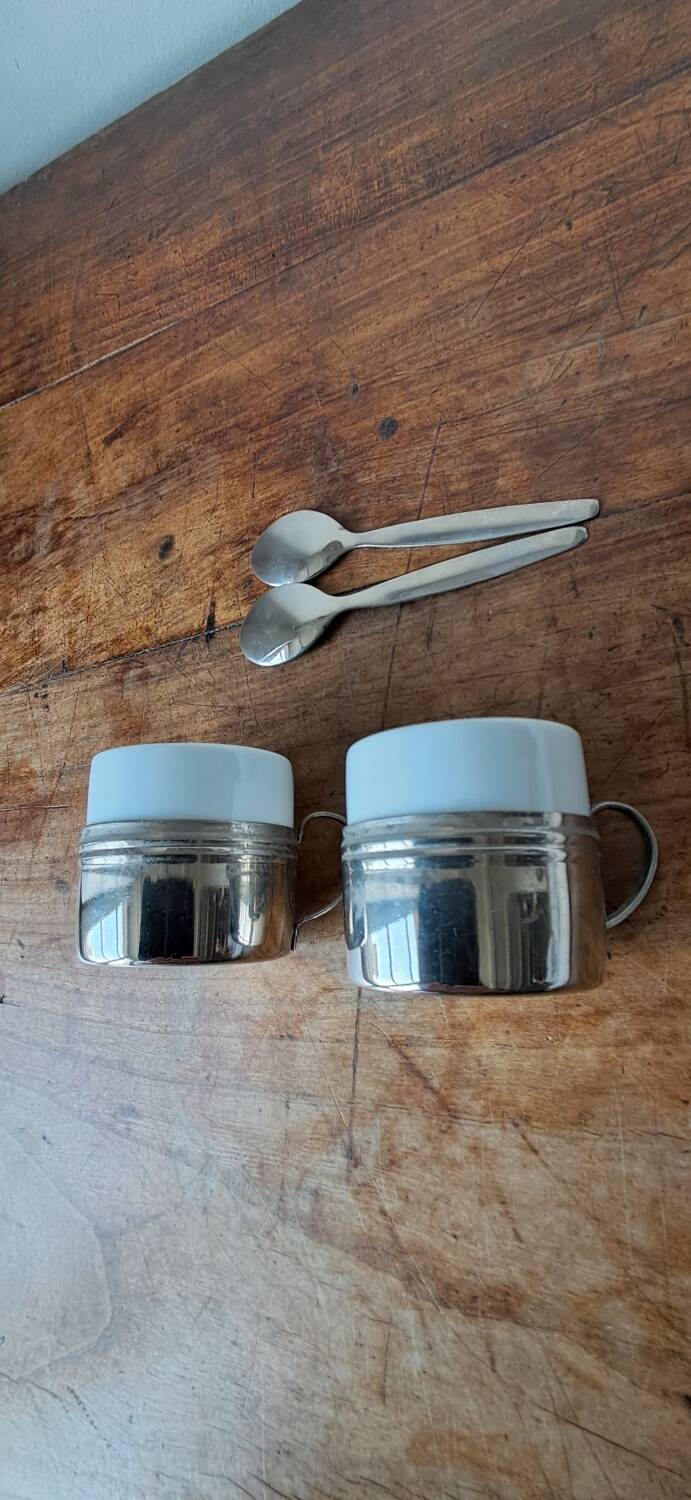 Vintage espresso cups. Porcelain and removable metal stand.