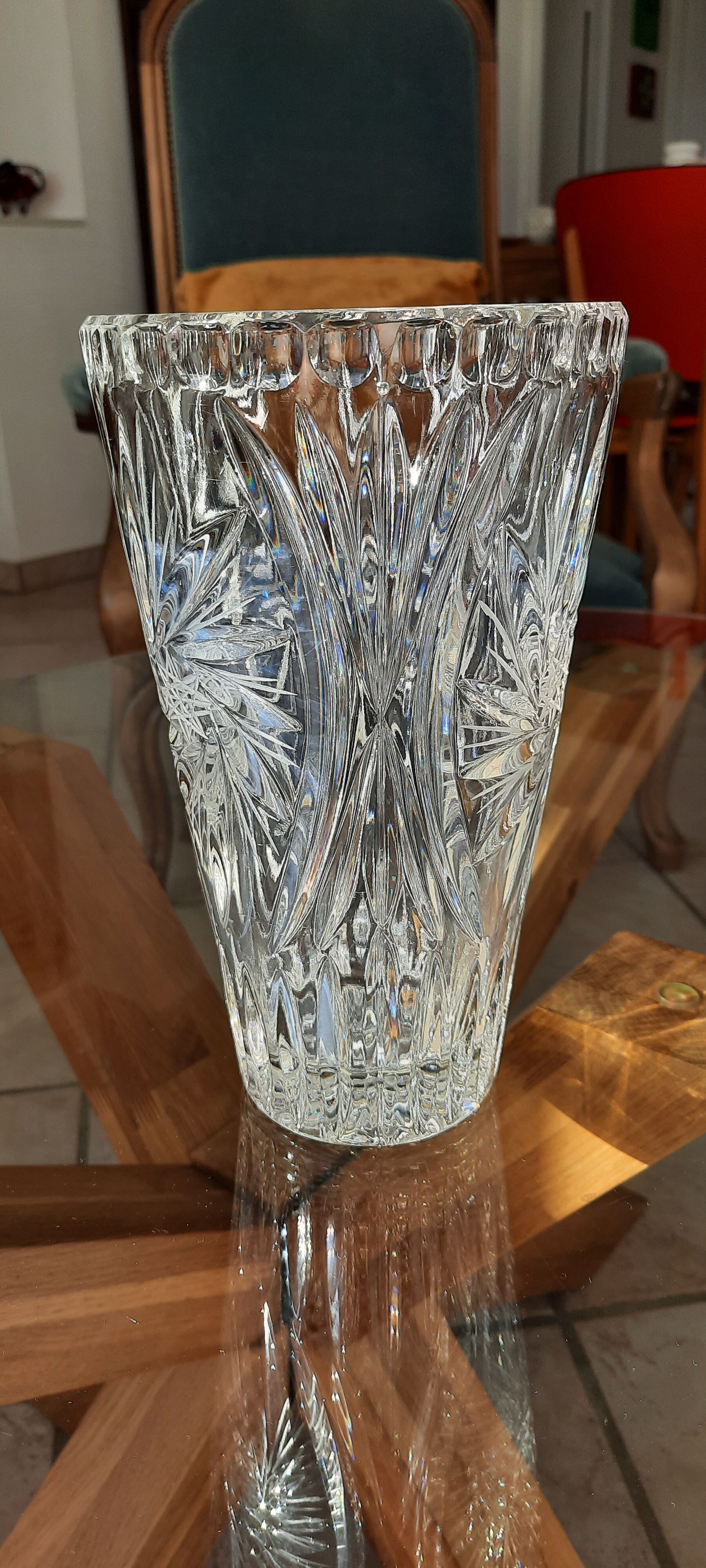 Vintage hand-cut Bohemian crystal vase