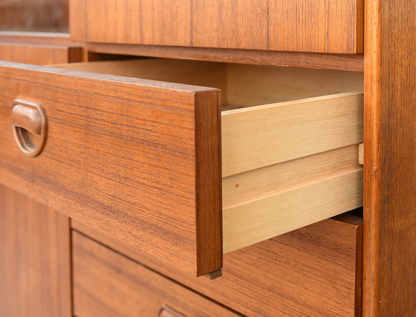 Scandinavian teak living buffet forming a showcase