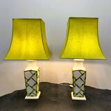 Pair of Faux Bamboo French Ceramic Table Lamps, French 1970s