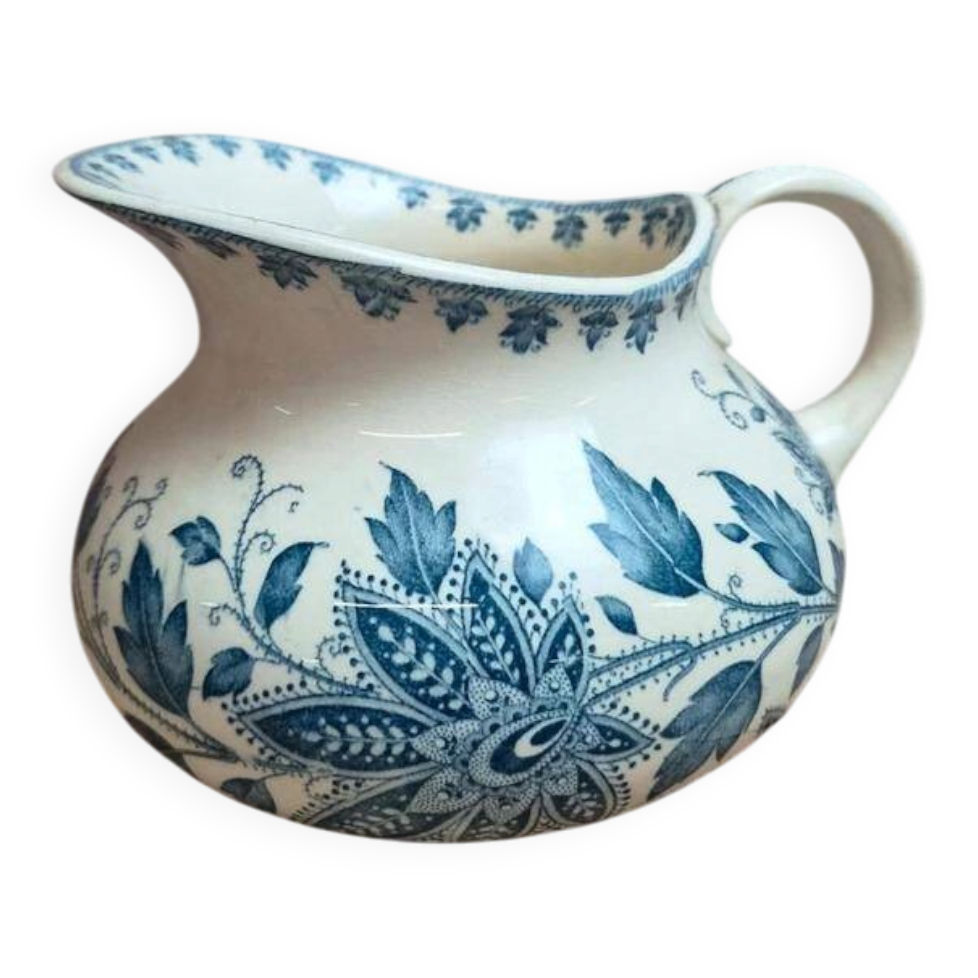 Small chubby jug Sarreguemines Burgos – old blue and white earthenware