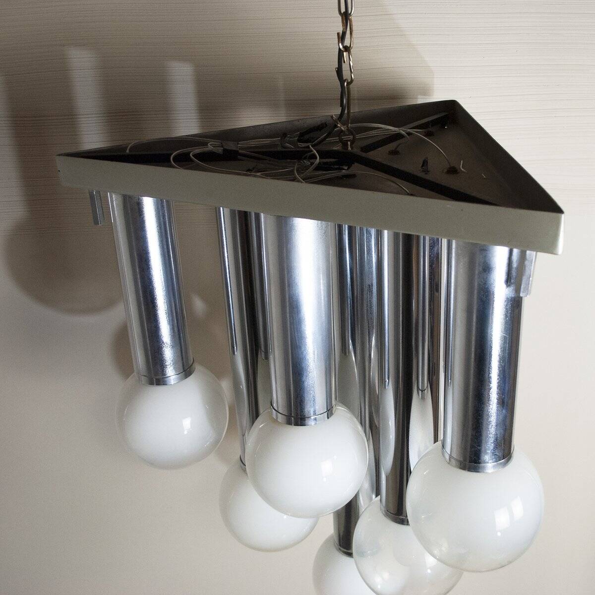 Chandelier with satin glass lights, Italy, 1970s