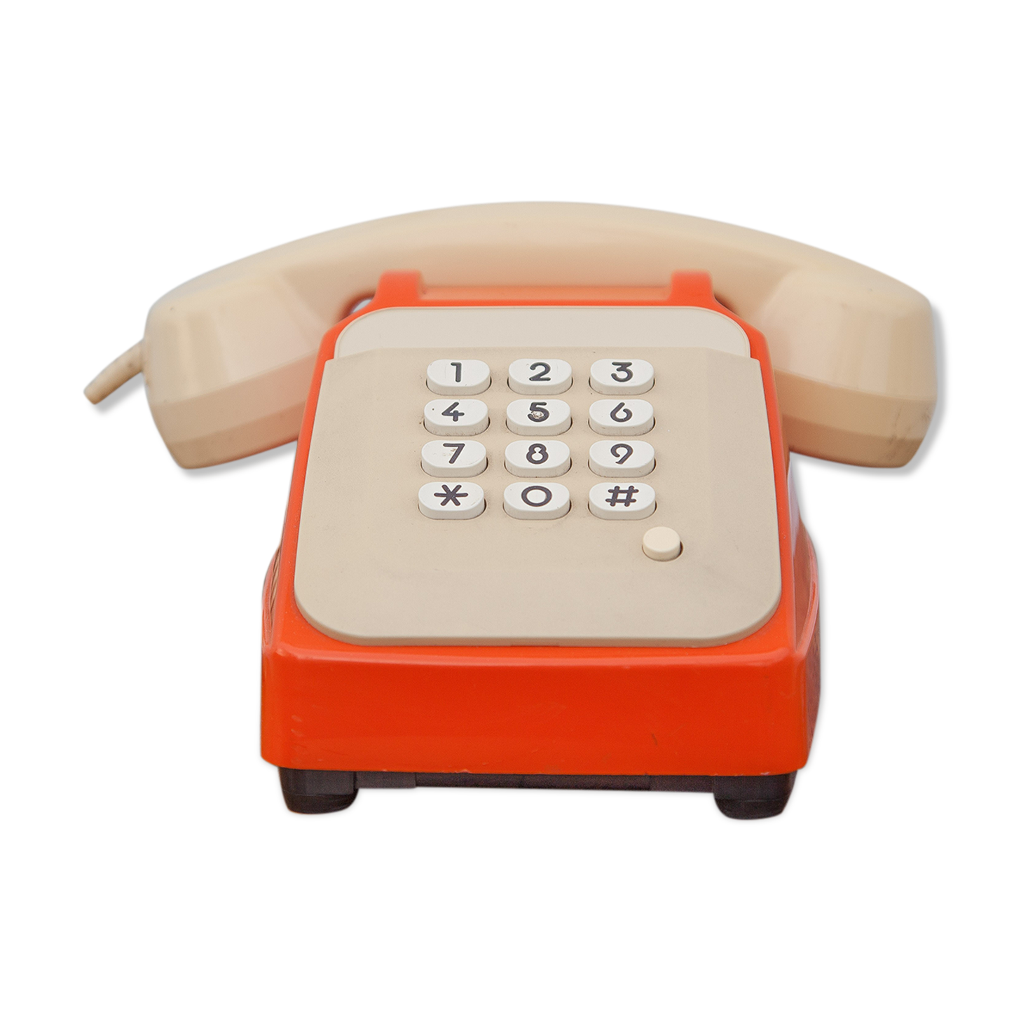 Téléphone orange et beige vintage, téléphone à touches, appareil téléphonique, rétro
