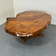 Brutalist Wabi Sabi mid-century coffee table made of natural biological burl wood.