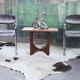 Fauteuil chromé postmoderne velours gris, roulettes