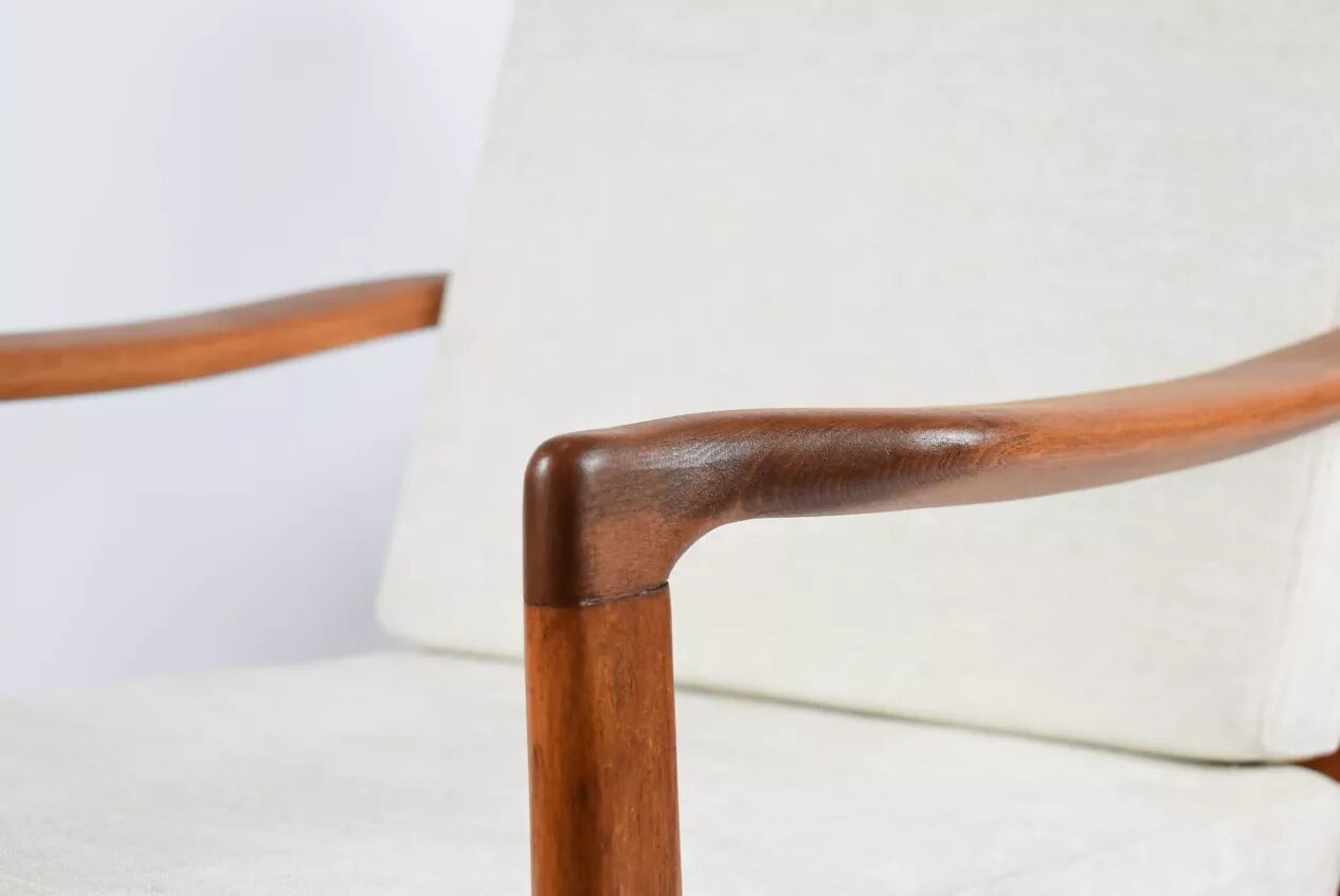 Fauteuil scandinave original Baczyk, années 1960, rénovation, teck.