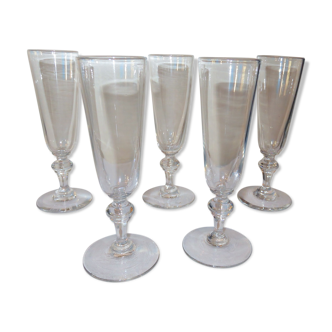 Set of 5 old Baccarat champagne flutes