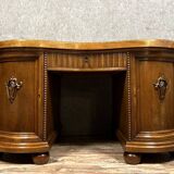 Art Nouveau period bean-shaped oak and walnut center desk
