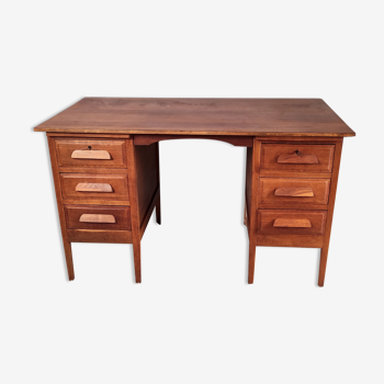 Bureau en bois massif 6 tiroirs années 40/50