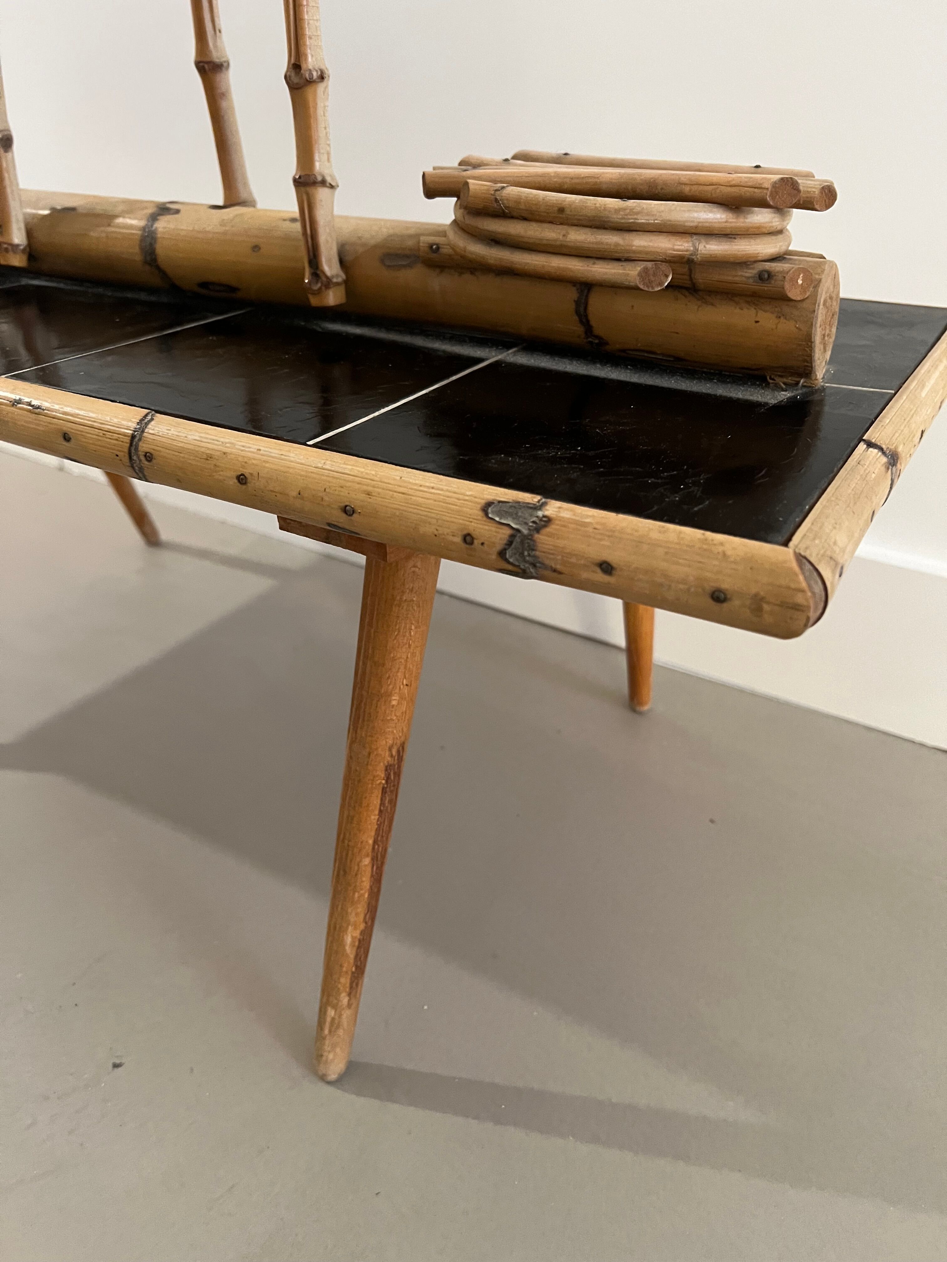 Vintage rattan plant door coffee table