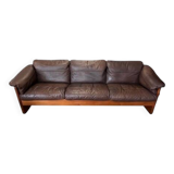 Scandinavian bench in solid teak and leather 1970
