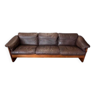 Scandinavian bench in solid teak and leather 1970