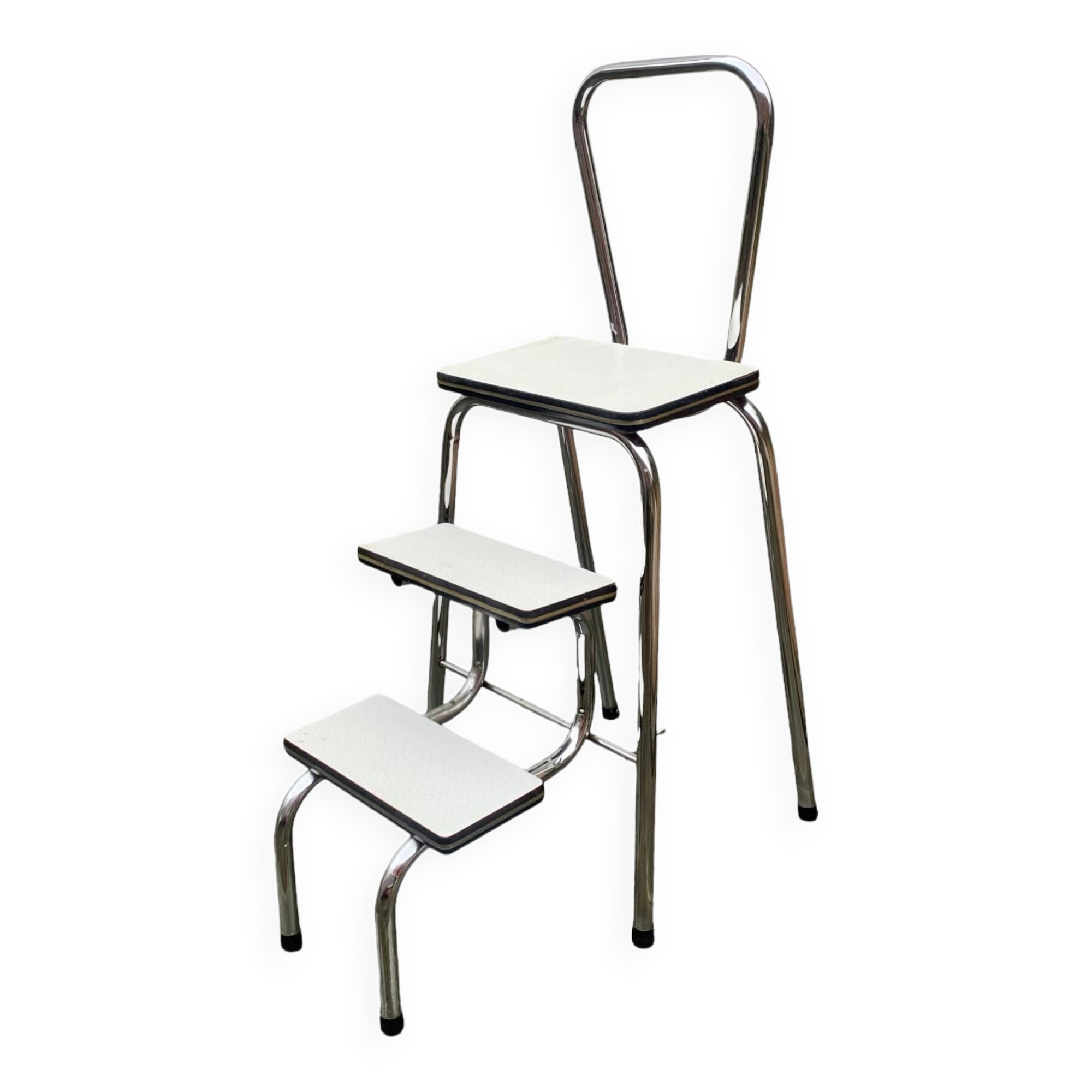 Vintage stepladder in Formica, wood and chromed metal