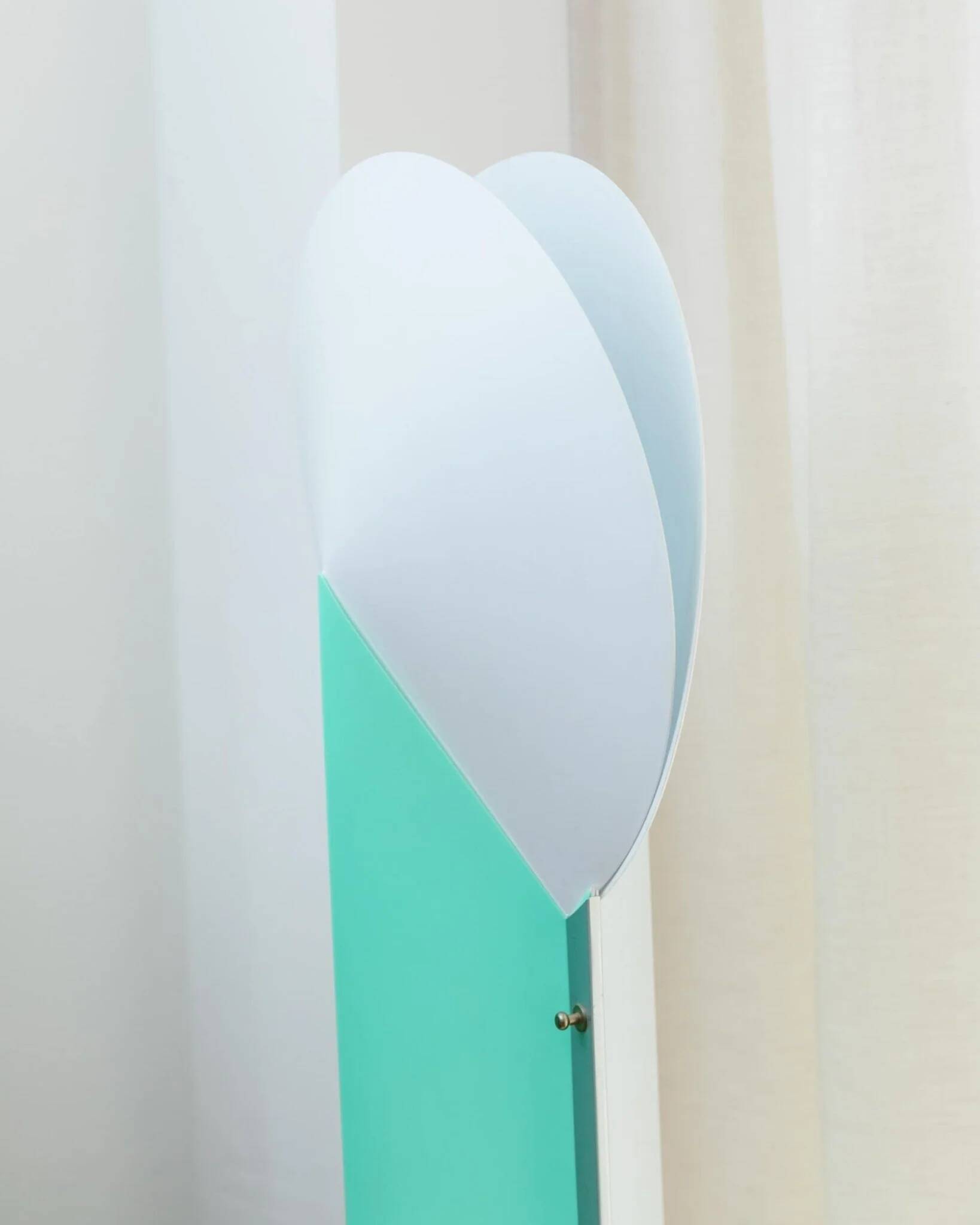 Mint green metal table lamp Slamp Moon by Samuel Parker with white disc shade, vintage 1990s design
