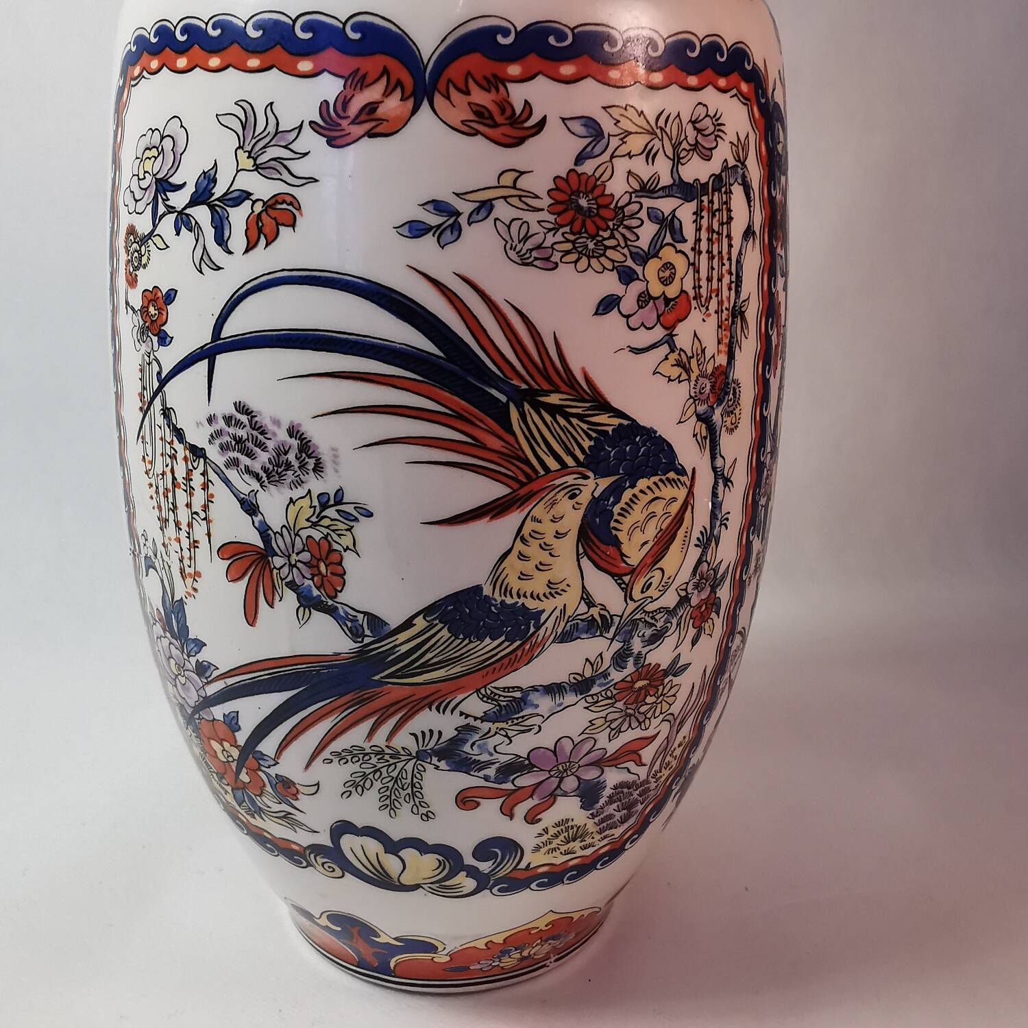 Jp derevia, ceramic vase with pheasants, signed at the bottom
