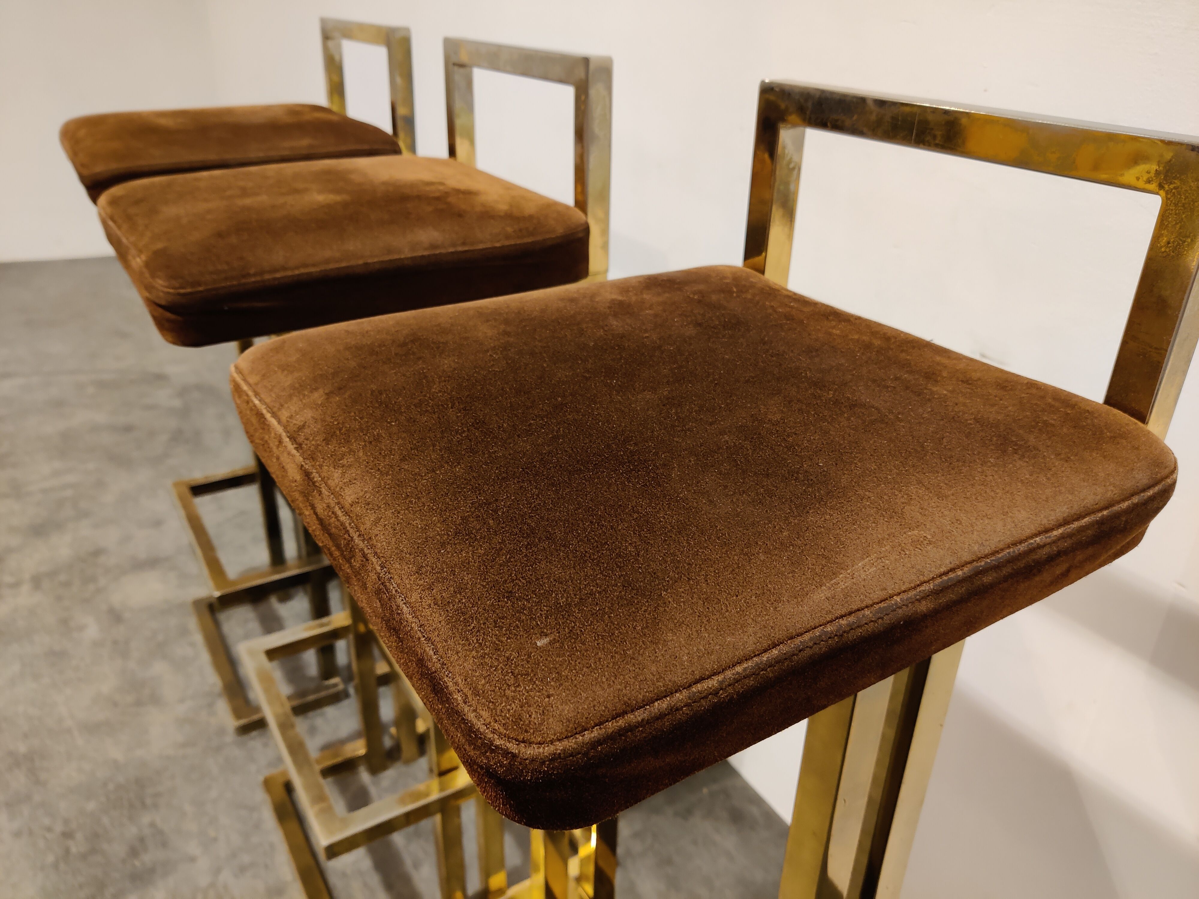 Belgochrom brass bar stools, set of 3, 1970s
