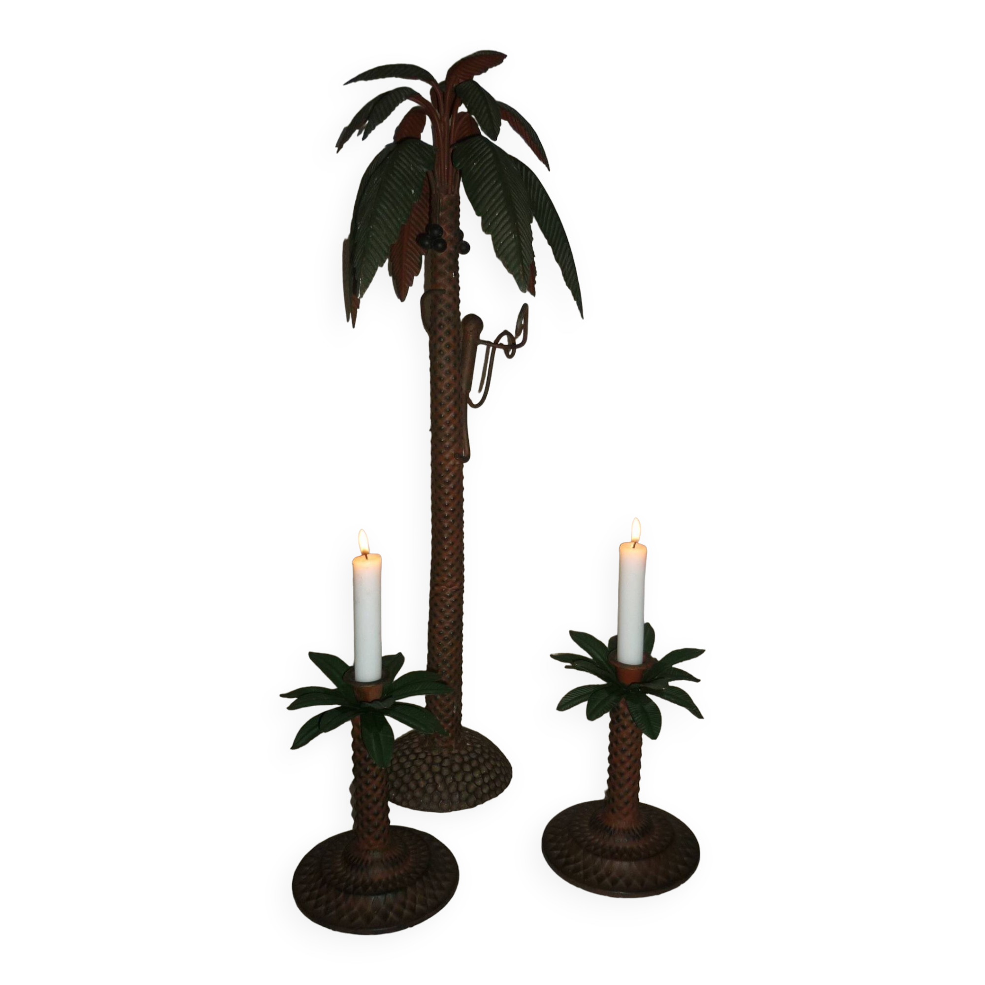 Lot Palm tree candle holders and palm tree with a monkey