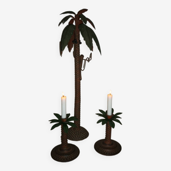 Lot Palm tree candle holders and palm tree with a monkey