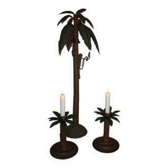 Lot Palm tree candle holders and palm tree with a monkey