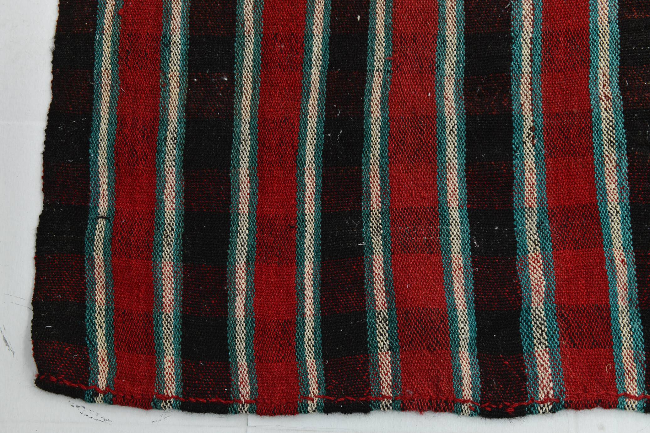 Red & Teal Green Striped Vintage Kilim Rug, 202x321Cm