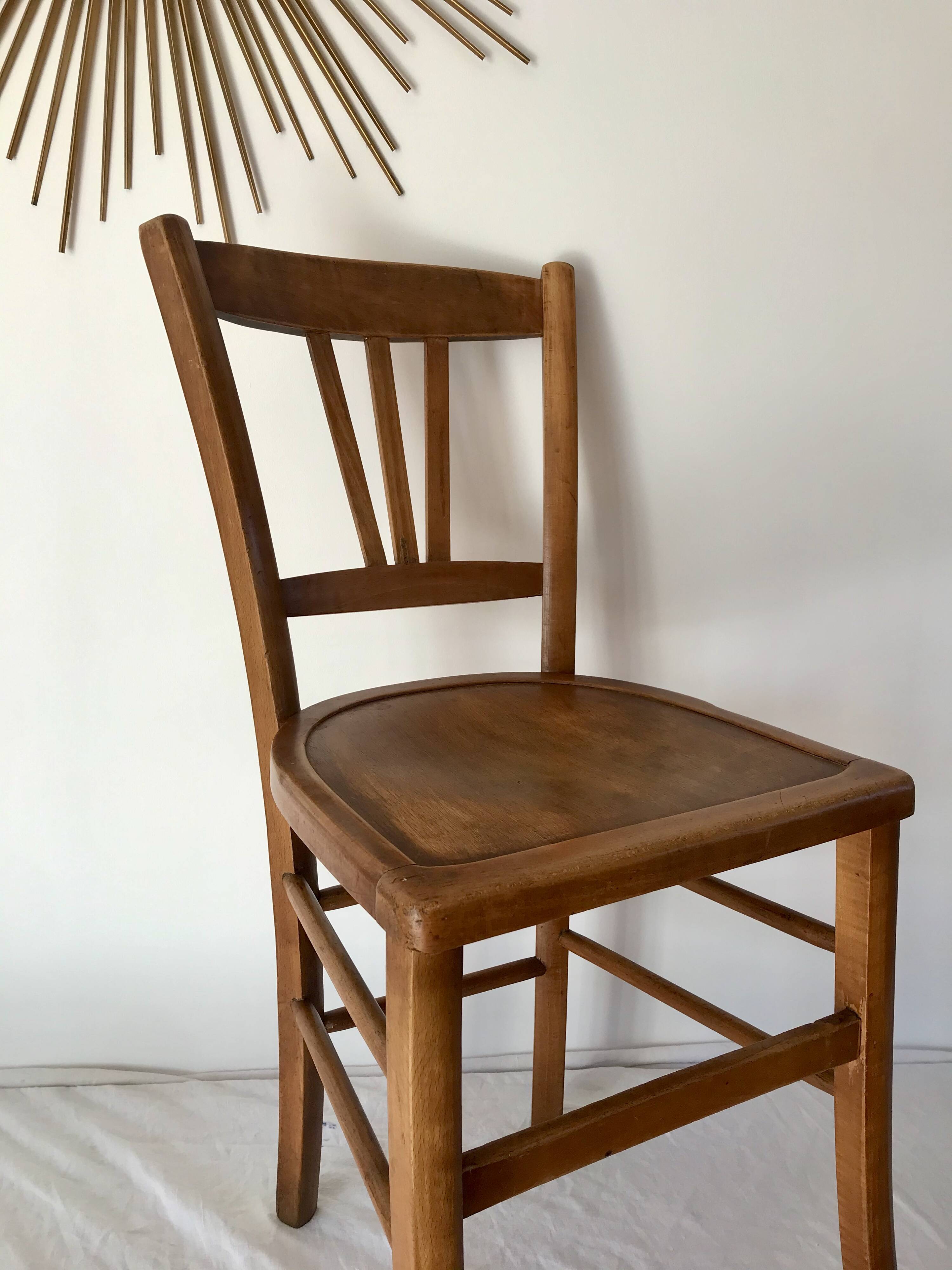 Set of 5 beech wood bistro chairs from the 1950s