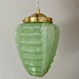 Suspension globe vintag in green clichy glass