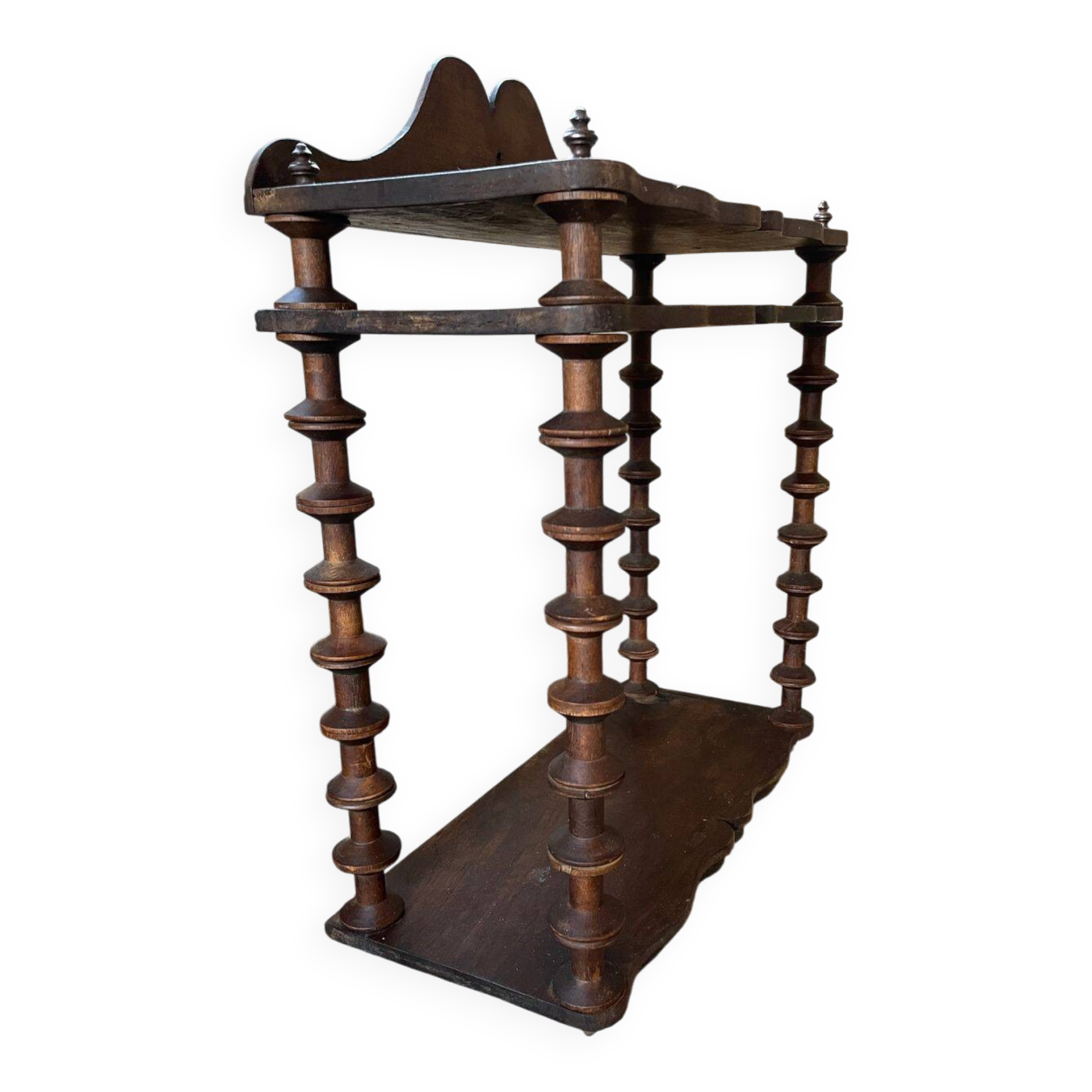 19th Century Original French Bobbin Turned Wooden Shelving Unit, Two Tier D