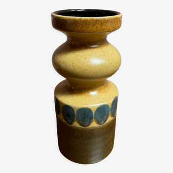 Vase est-allemand de la RDA en jaune, marron et bleu, VEB Haldensleben 3077B,