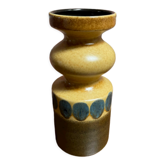 VEB Haldensleben 3077B, East German GDR Vase in Yellow, Brown and Blue, Mid-Century Modern Design