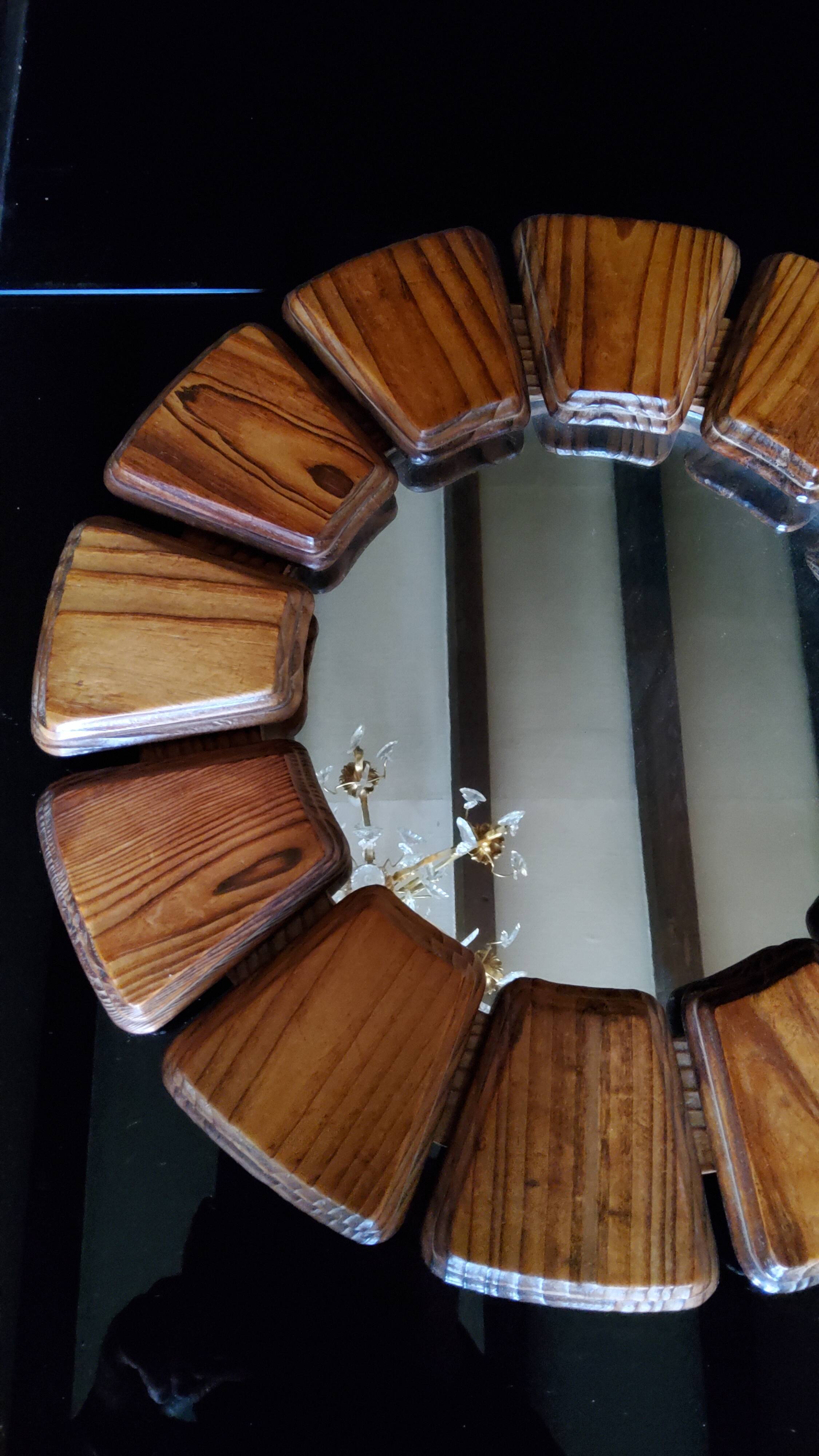 Wooden 70s sun mirror 52cm