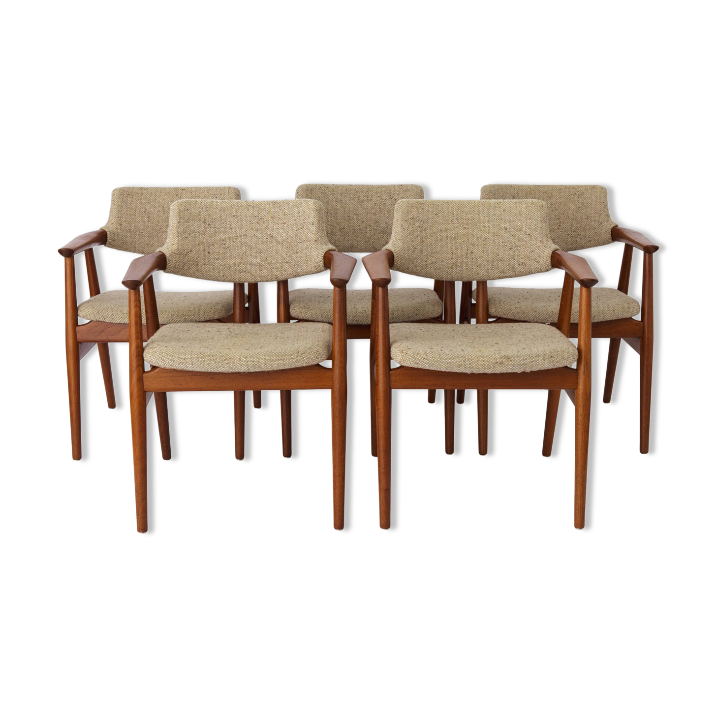 5 Erik Kirkegaard Chairs, 1960s, Vintage, for Glostrup, model GM11, Danish, Teak