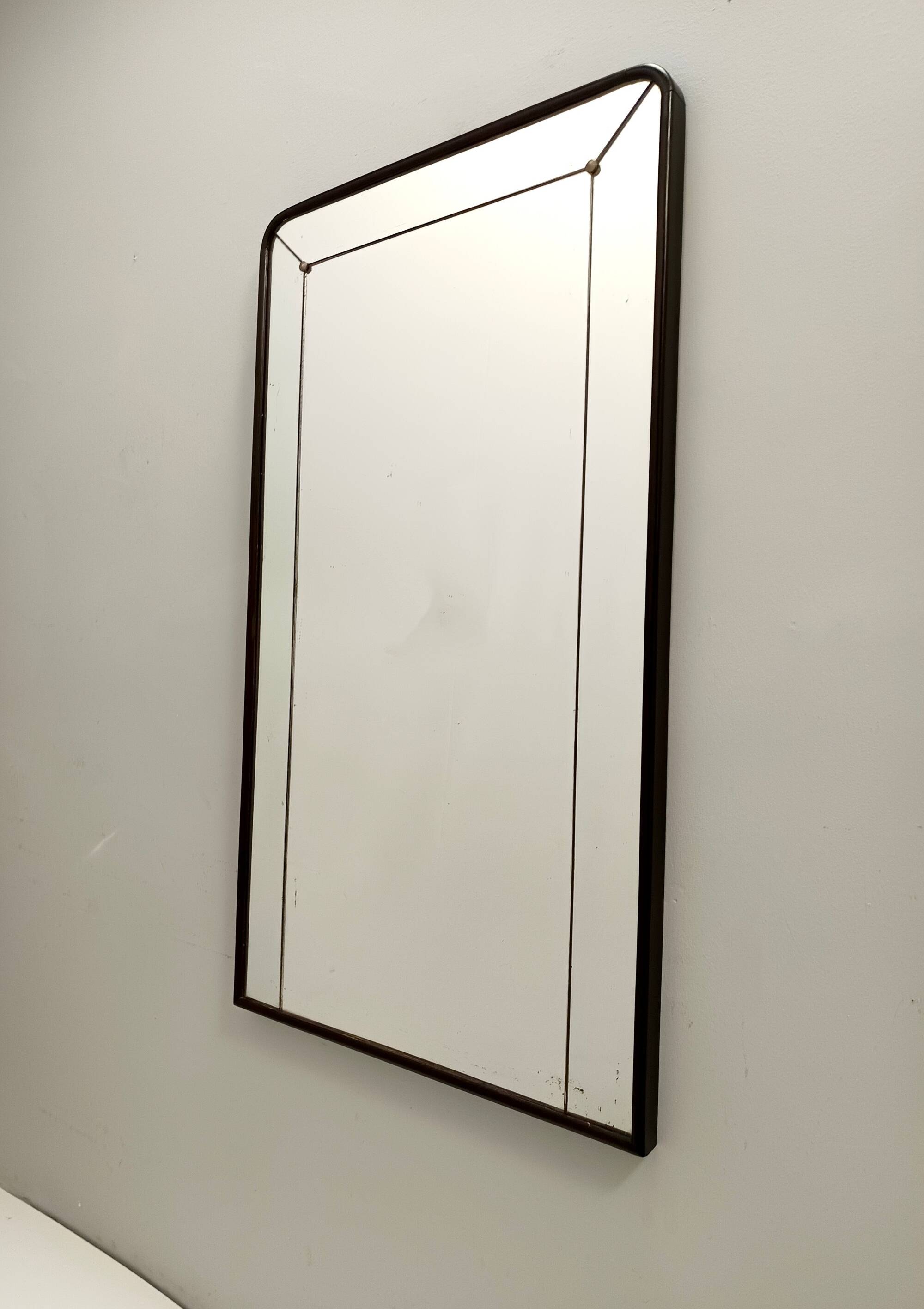 Art Deco Rectangular Wall Mirror with Black Beech Frame, Italy