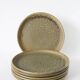 Lot de 6 assiettes plates en grès moucheté, Marron & Vert, Fabrication Arti