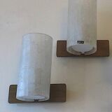 Pair of Doria Leuchten frosted crackled glass and teak wall lights, 1960s